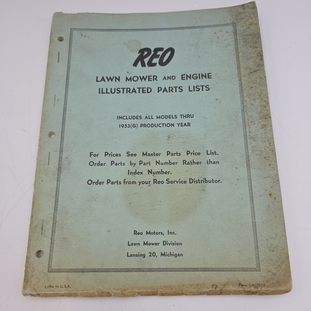 1953 REO Lawn Mower & Engine Parts Lists Includes All Models 1953(G) Production